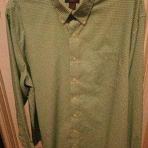 Saddlebred Big Man Plaid green and white long sleeve one pocket dress shirt